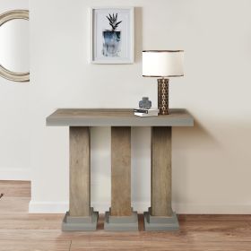 35 Inch Handcrafted Console Table; Solid Mango Wood with Pillar Style Legs in Rustic Brown Finish; DunaWest - Default