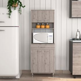 Bay Area Pantry; Two Door Cabinets; One Drawer; Four Adjustable Metal Legs - Light Gray