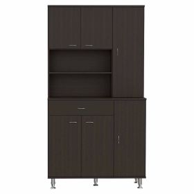 Venice 90 Pantry Cabinet; Multiple Cabinets; One Drawer; Two Open Shelves - Black