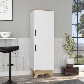 British Single Kitchen Pantry; Four Storage Shelves; Double Doors Cabinets - Light oak / White