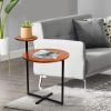 Geo Collection 21 Inch Round Acacia Wood Accent End Table with 2 Tier Tabletops; Brown; Black; DunaWest - Default