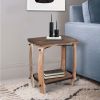 Ken 25 Inch Retro Rectangular Live Edge Acacia Wood Side End Accent Table with Bottom Shelf; Natural Brown; DunaWest - Default