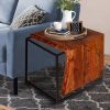 21 Inch Solid Acacia Wood Accent End Side Table; Live Edge; Metal Frame; Brown; Black; DunaWest - Default