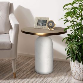 17 Inch Round Brass Modern Accent End Table with Cylindrical Marble Base; Brass; White; DunaWest - Default