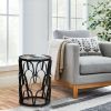 23 Inch End Side Table; Round Mango Wood Top; Lattice Cut Out Iron Frame; Brown; Black; DunaWest - Default