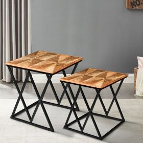 Madeline 25; 23 Inch Square 2 Piece Nesting End Table Set; Wood Top; Iron Frame; Brown and Black; DunaWest - Default