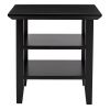 Wooden Square End Table with 2 Bottom Shelves; Black; DunaWest - Default