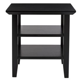 Wooden Square End Table with 2 Bottom Shelves; Black; DunaWest - Default