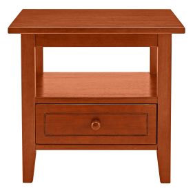 Wooden Rectangular End Table with 1 Drawer; Honey Brown; DunaWest - Default