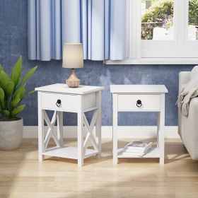 X-shaped bedside table with single drawer coffee table for bedroom living room - Set of 2 - 2 pieces in white