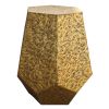 21 Inch Handcrafted Hexagonal Accent Metal End Table with Engraved Details; Aluminum; Antique Brass; DunaWest - Default