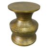 18 Inch Round Accent Side End Table; Turned Pedestal Base; Aluminum; Antique Gold Brass; DunaWest - Default