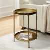 20 Inch High Round Side End Table with 2 Tier Iron Frame; Matte Gold; DunaWest - Default