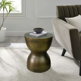 17 Inch Round End Accent Table; Cast Aluminum; Hourglass Shape; Antique Brass; Black; DunaWest - Default