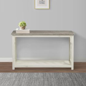 Solid Wood Sofa Console Table with X Shape Side Panels; White and Brown; DunaWest - Default