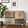 43 Inch Handcrafted Farmhouse Mango Wood Storage Buffet Cabinet with 2 Drawers; Rustic Brown; DunaWest - Default