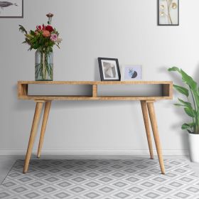 48 Inches Minimalist Solid Wood Desk Console Table; Weathered Oak Brown; DunaWest - Default