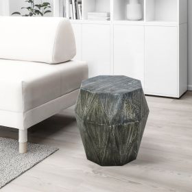 Ashton 22 Inch Mango Wood Side End Table; Octagonal; Faceted; Chiseled Edges; Rustic Gray; DunaWest - Default