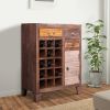 35 Inch 3 Drawer Wooden 15 Bottle Wine Accent Cabinet with 1 Door Storage; Brown; DunaWest - Default