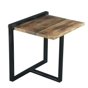 Industrial End Table with Wooden Rectangular Top and Metal Frame; Brown and Black; DunaWest - Default