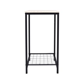 2-Tier End Table;  Industrial Side Table Nightstand with Durable Metal Frame;  Coffee Table with Mesh Shelves for Living Room;  Oak Finish - Black OAK