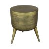 16 Inch Classic Vintage Round 3 Legs Decorative Aluminum Side End Table; Djembe Drum Shape; Antique Brass; DunaWest - Default