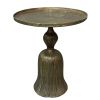 23 Inch Classic Vintage Accent Side Table Round Tray Top Aluminum Pedestal Base Ridges Antique Brass; DunaWest - Default