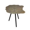 16 Inch Iron Accent End Table; Abstract Tabletop; Artisanal Engravings; Antique Brass; Black; DunaWest - Default