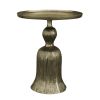 23 Inch Classic Vintage Accent Side Table Round Tray Top Aluminum Pedestal Base Ridges Antique Brass; DunaWest - Default