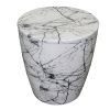 16 Inch Round Accent Side Table; Aluminum Sheet; Faux Marble; Enamel Coating; White; DunaWest - Default