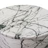 16 Inch Round Accent Side Table; Aluminum Sheet; Faux Marble; Enamel Coating; White; DunaWest - Default