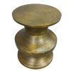 18 Inch Round Accent Side End Table; Turned Pedestal Base; Aluminum; Antique Gold Brass; DunaWest - Default