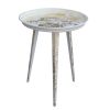 20 Inch Artisanal Industrial Round Tray Top Iron Side End Table Tripod Base;  Distressed White and Gold;  DunaWest - Default