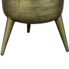 16 Inch Classic Vintage Round 3 Legs Decorative Aluminum Side End Table; Djembe Drum Shape; Antique Brass; DunaWest - Default