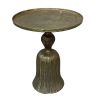 23 Inch Classic Vintage Accent Side Table Round Tray Top Aluminum Pedestal Base Ridges Antique Brass; DunaWest - Default