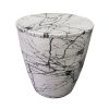 16 Inch Round Accent Side Table; Aluminum Sheet; Faux Marble; Enamel Coating; White; DunaWest - Default