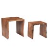 20 and 17 Inch Handcrafted Acacia Wood Nesting End Tables; Live Edge Wood in Natural Brown Finish; DunaWest - Default