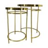 22; 20 Inch Round 2 Piece Marble Top Nesting End Table Set with Metal Frame; Brass Inlay; White; DunaWest - Default