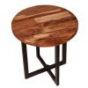 Peter 18 Inch Round End Side Table; Solid Acacia Wood Tabletop; Steel Frame; Brown; Black; DunaWest - Default