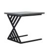 20 Inch Industrial Side End Table; Square Wood Top; C Shape Geometric Metal Frame; Gray; Black; DunaWest - Default