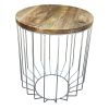 25 Inch Mango Wood Round Side End Accent Table; Tapered Slatted Cage Design; Handcrafted; Natural; Chrome; DunaWest - Default