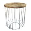 25 Inch Mango Wood Round Side End Accent Table; Tapered Slatted Cage Design; Handcrafted; Natural; Chrome; DunaWest - Default