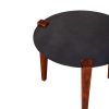 24 Inch Artisanal Round End Side Table; Aluminum Top; Tapered Acacia Wood Legs; Black; Warm Brown; DunaWest - Default