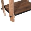 Ken 25 Inch Retro Rectangular Live Edge Acacia Wood Side End Accent Table with Bottom Shelf; Natural Brown; DunaWest - Default