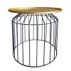 19 Inch Round Side End Accent Table; Iron; Slatted Cage Design; Powder Coated; Black; Gold; DunaWest - Default