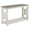 Solid Wood Sofa Console Table with X Shape Side Panels; White and Brown; DunaWest - Default