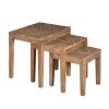 20; 17; 14 Inch 3 Piece Mango Wood Rectangular Nesting Table Set with Inlaid Herringbone Design; Natural Brown; DunaWest - Default