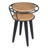 Industrial End Table with 2 Tier Round Wooden Shelving and Metal Frame; White Oak and Black; DunaWest - Default