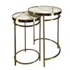 22; 20 Inch Round 2 Piece Marble Top Nesting End Table Set with Metal Frame; Brass Inlay; White; DunaWest - Default