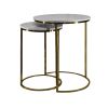 21; 18 Inch Transitional Style Round Marble Top Nesting End Table; Set of 2; Metal Frame; White; Brass; DunaWest - Default